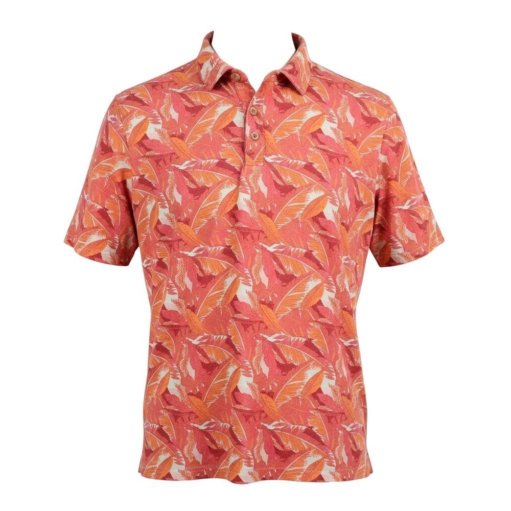 Tommy Bahama Men's Large Tropical Palm Leaf Pique Polo Shirt Coral Pink L